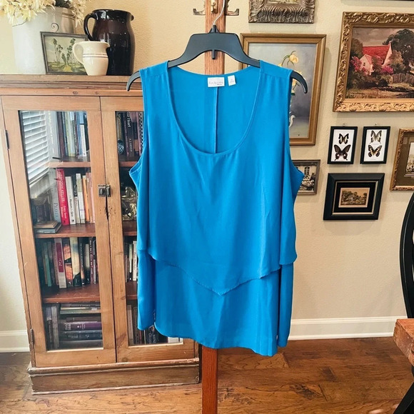 Kim Rogers women’s plus sleeveless flutter shell blouse SZ 1X turquoise - Picture 2 of 6
